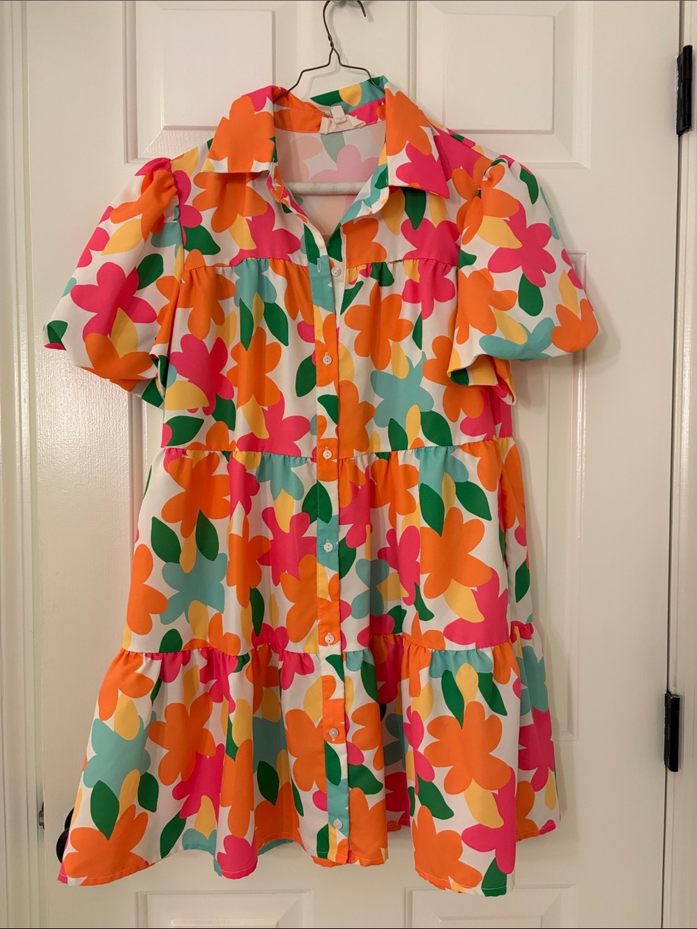 Bright Boutique Floral Button-Front Tiered Mini Dress With Pockets